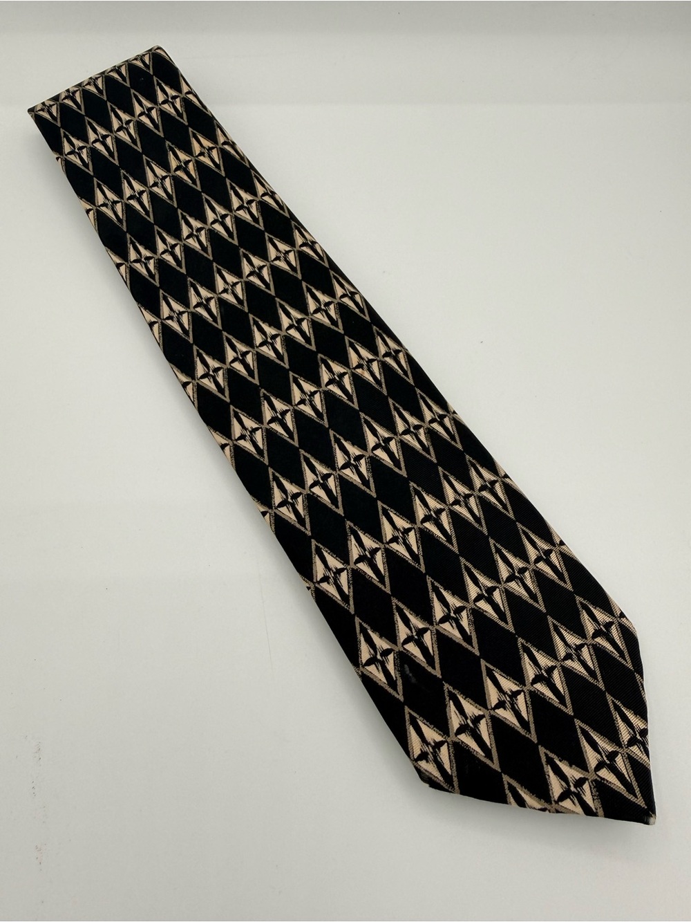 Men's Black & Tan Geometric Pattern Tie